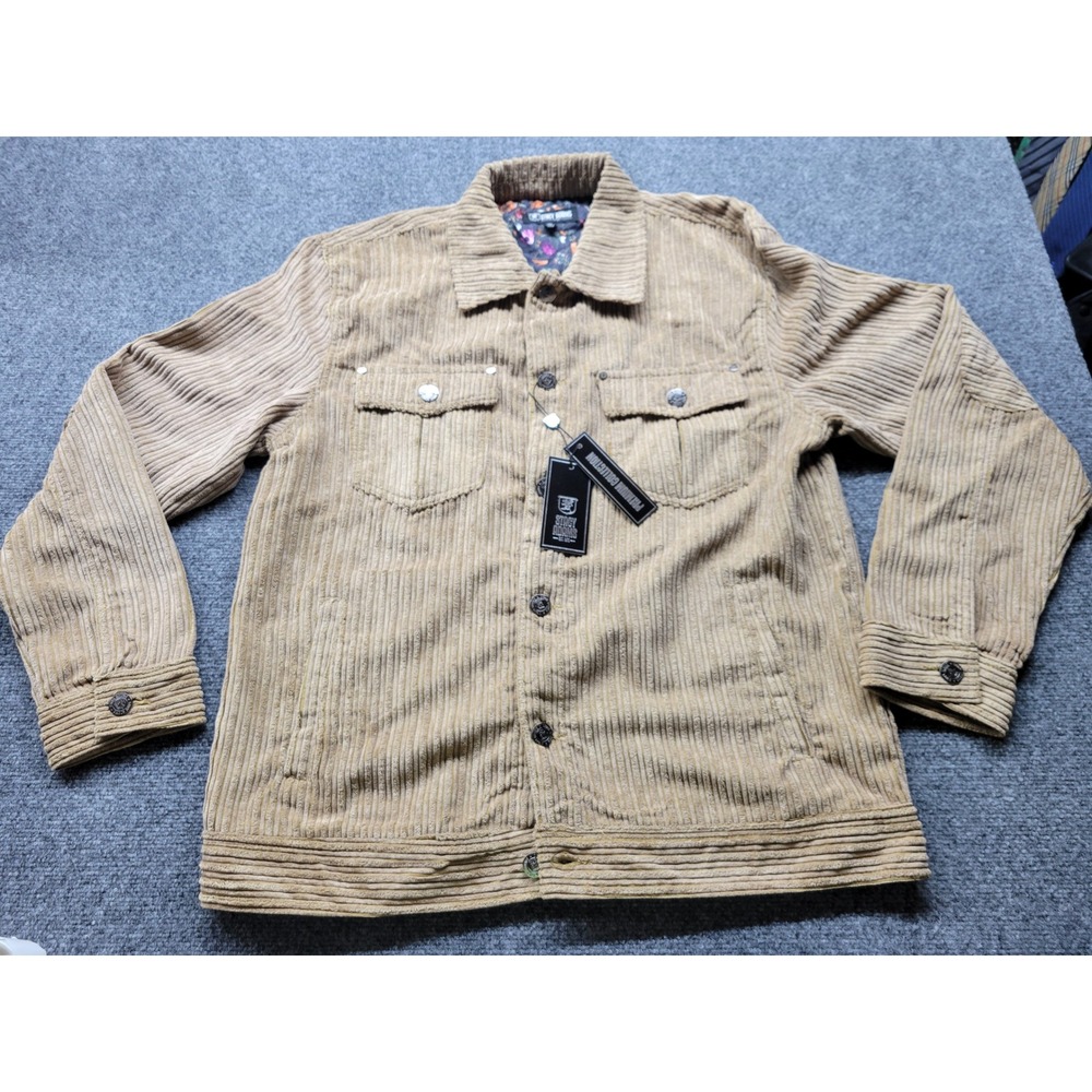 Stacy Adams Mens 2X Mustard Corduroy Trucker Jacket Floral Lining 2425JKT NEW
